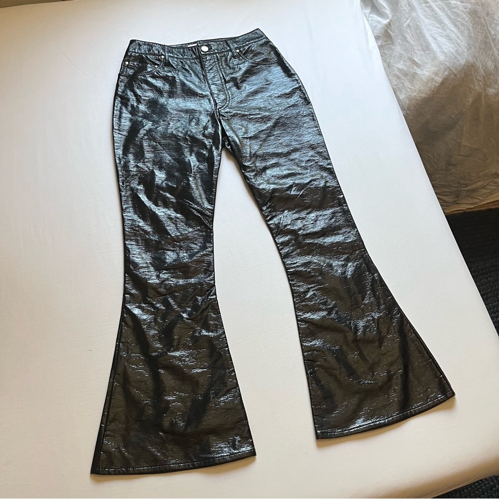 BEAUFILLE black pvc vinyl faux leather pleather‎ wide flare boot cut pants